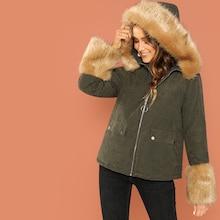 Shein O-ring Zip Up Flap Pocket Parka Coat