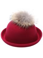 Shein Red Pom Pom Felt Bowler Hat