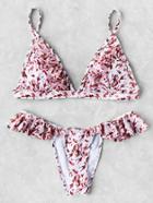 Shein Printed Ruffle Detail Triangle Bikini Set