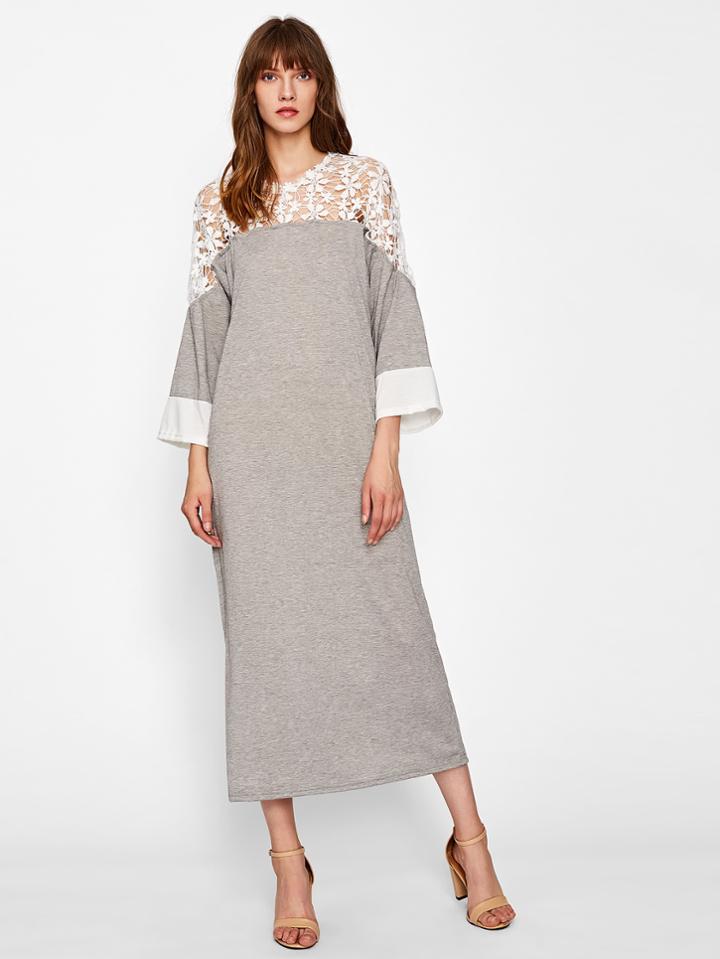 Shein Contrast Lace Crochet Yoke Dress