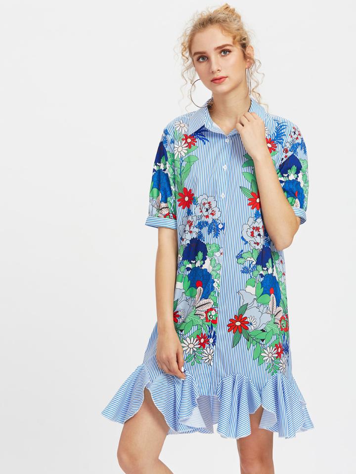 Shein Botanical Print Godet Hem Dress