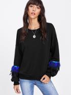Shein Drop Shoulder Faux Feather Detail Pullover