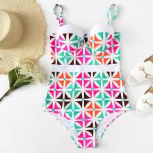 Shein Plus Cutout Knot Back Geo Bustier Swimsuit
