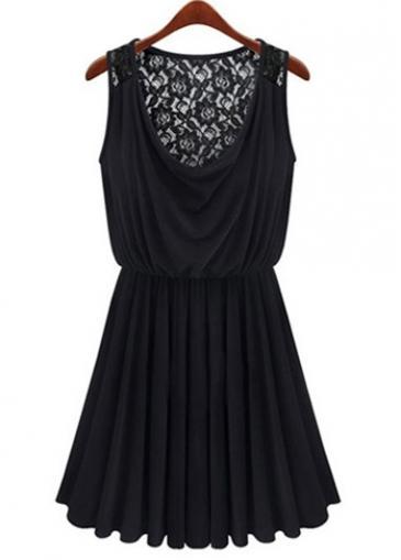Rosewe New Arrival Cowl Neck Sleeveless Pleated Dress Black