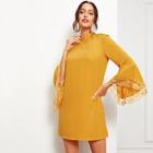 Shein Lace Contrast Bell Sleeve Solid Dress