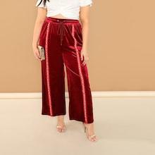 Shein Plus Elastic Waist Pearl Beading Velvet Pants