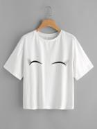 Shein Smiling Eyes Print Drop Shoulder Tee