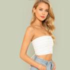 Shein Stripe Tube Top With Lace Up Back