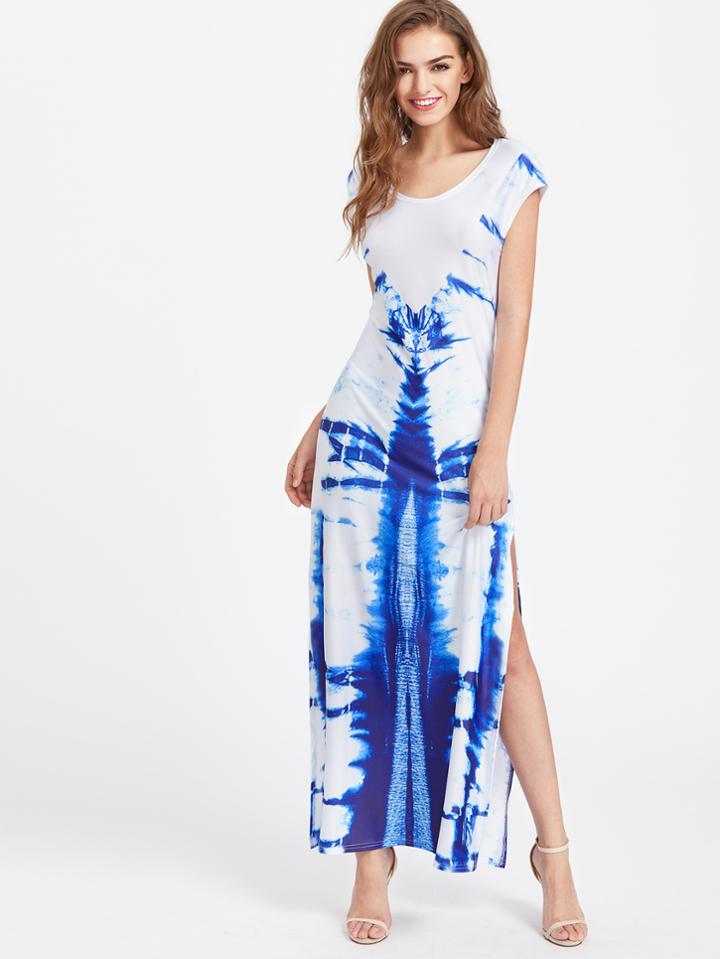 Shein Tie Dye Slit Side Maxi Dress