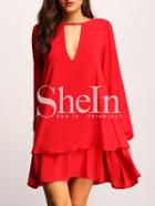 Shein Red Cut Out Front Layer Hem Dress
