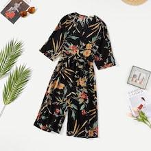 Shein Girls Flower Print Wide Leg Jumpsuit