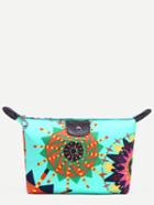 Shein Green Circle Print Zip Top Makeup Bag