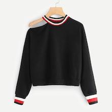 Shein Striped Cut Out Neck Sweatshirt