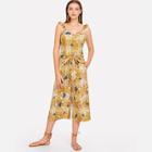 Shein Mixed Print Ruffle Strap Top & Crop Pants Set