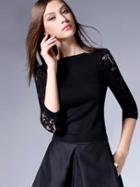 Shein Black Round Neck Lace Sleeve Slim Top