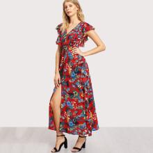 Shein Button Up Shirred Waist Floral Dress