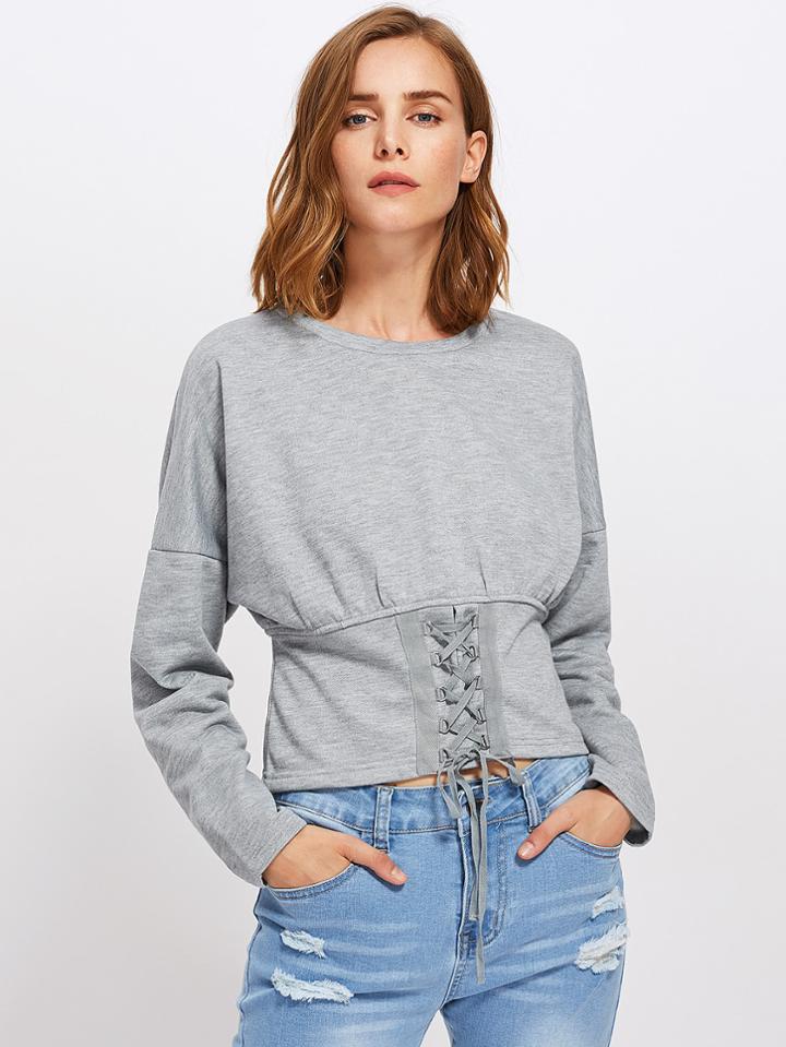 Shein Drop Shoulder Lace Up Corset Sweatshirt