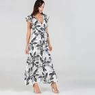 Shein Ruffle Trim Jungle Leaf Print Dress