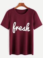 Shein Burgundy Letter Print T-shirt