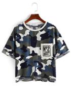Shein Camouflage High-low Pocket T-shirt