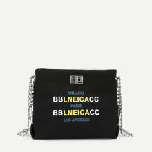 Shein Twist Lock Canvas Chain Bag