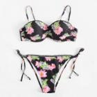 Shein Plus Flower Print Tie Side Bikini Set