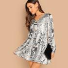 Shein Deep V-neck Snakeskin Button Detail Dress