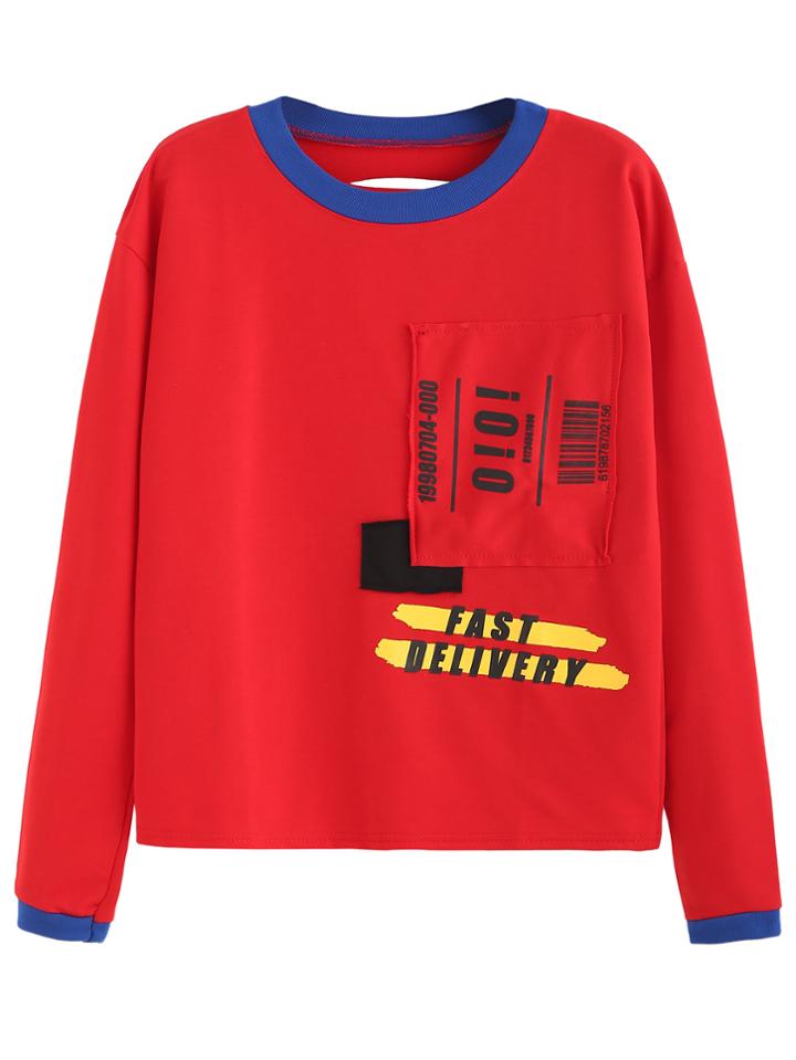 Shein Contrast Trim Ripped Patches Sweatshirt