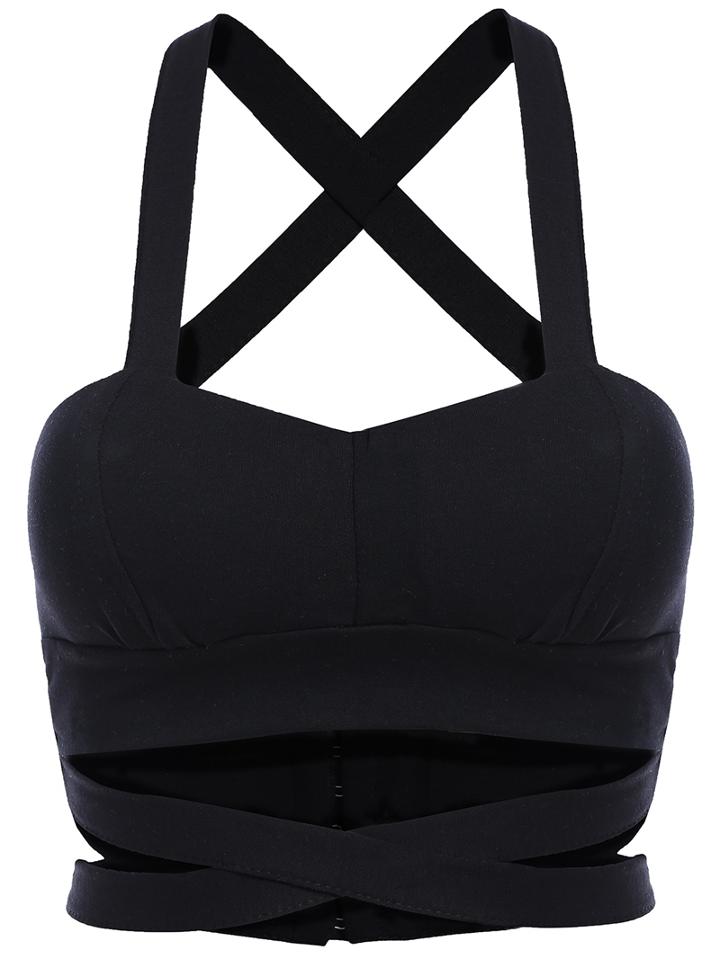 Shein Black Criss Cross Hollow Crop Tank Top