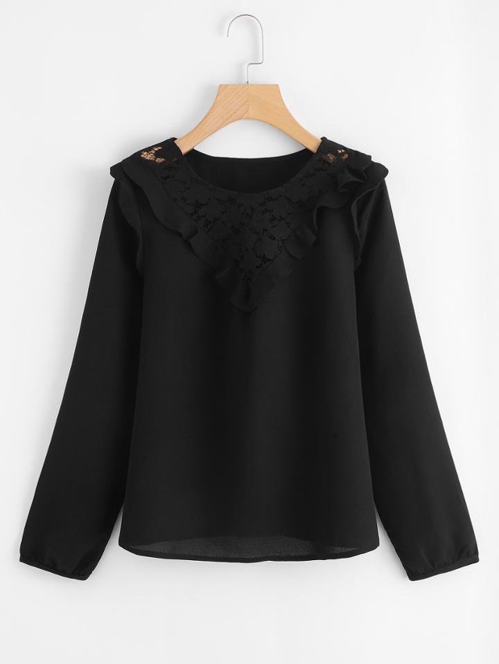 Shein Frill Trim Lace Yoke Top