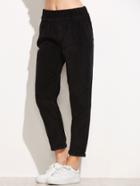 Shein Black Elastic Waist Cuffed Corduroy Pants
