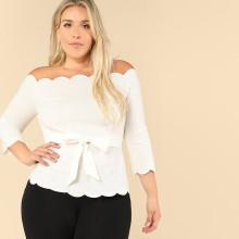 Shein Plus Self Tie Scallop Off The Shoulder Top