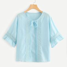 Shein Plus Cut Out Tie Neck Blouse