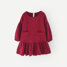Shein Girls Pocket Detail Ruffle Hem Solid Dress