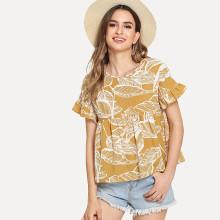 Shein Flounce Sleeve Tropical Smock Top