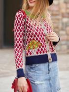 Shein Leaves Color Block Sweater