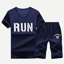 Shein Men Letter Print Tee With Shorts