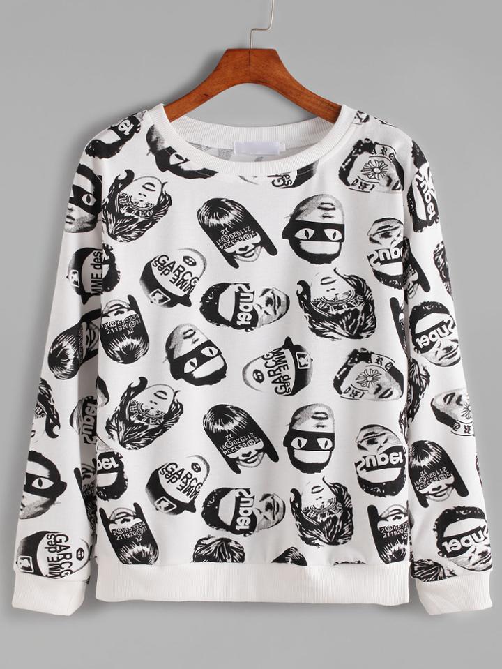 Shein White Avatar Print Sweatshirt