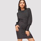 Shein Bishop Sleeve Open Back Metallic Striped Dress