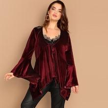 Shein Plus Bell Sleeve Hanky Hem Velvet Coat