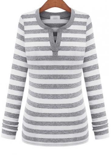 Rosewe Girls Casual Grey And White Striped Skinny T Shirts