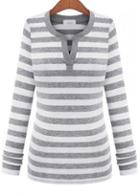 Rosewe Girls Casual Grey And White Striped Skinny T Shirts