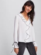 Shein Ruffle Neckline And Cuff Blouse