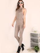 Shein Grey Halter Neck Open Back Skinny Jumpsuit