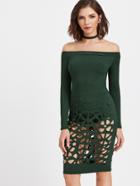 Shein Dark Green Off The Shoulder Laser Cut Out Dress