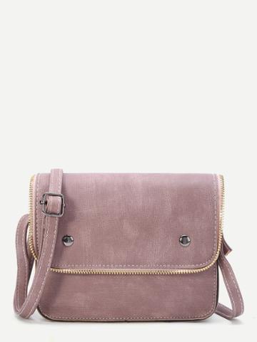 Shein Pink Faux Leather Zip Trim Flap Satchel Bag