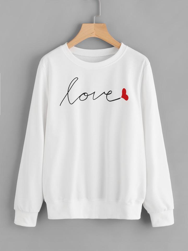 Shein Love Print Ribbed Trim Sweatshirt