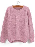 Shein Pink Round Neck Chunky Cable Knit Sweater