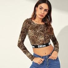 Shein Leopard Print Letter Crop Tee