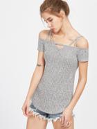Shein Space Dye Cutout Cold Shoulder Curved T-shirt